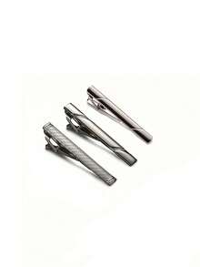 Matte Black Carved Line & Grid Texture Copper Tie Clips Set, All‑Season Luxury Formal Business Wedding Men Necktie Bar Accessories With Gift Box - Black - View 12