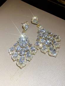 1 Pair Fashion Rhinestone Water Drop Rhombus Earrings, Unique Design Exaggerated Earrings - Geometry - View 3