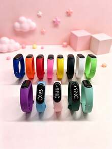 1pc Multi-Color Unisex Student Wristband, Disposable Battery LED White Light Electronic Wristband With Oval Dial, Time Display Only, No Function, Daily Wear Watch 13-Color Set, Suitable For School, Sports, Festivals, Gifts And More - Multicolor - View 2