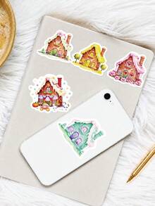 56Pcs Colorful Healing Candy House Stickers, Fantasy Houses With Dripping Frosting Texture, Fairy‑Tale Motifs Decorated With Flowers And Small Animals, For Bike, Books, Journal, Tumbler, Desktop Organizer, Skateboard, Document Box Decoration - Multicolor - View 7
