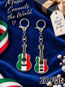2d Flat, Mexican National Flag Classic Guitar And Bass Patterned Acrylic Pendant,Archie Mariachi Pride Keychain, For Music Instrument Enthusiasts - Multicolor - View 2