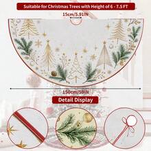 1 buah Alas Pohon Natal Motif Pohon Pinus Garis Tipis Emas, Dekorasi Liburan Warna Elegan, 5 Ukuran, Hadiah Liburan Unisex, Cocok Untuk Dekorasi Natal di Rumah dan Pesta - Garis-garis emas halus membingkai pohon pinus. - View 10