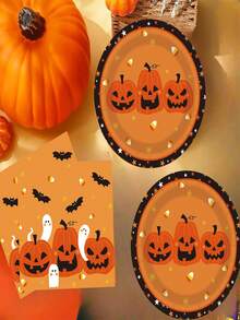 50pcs Piring Kertas, Gelas Kertas, dan Serbet Pesta Halloween, Piring Kertas Sekali Pakai Motif , Perlengkapan Makan untuk Hidangan Penutup, Dekorasi, Set Hadiah Ulang Tahun, Set Perlengkapan Makan Pesta Halloween - beraneka warna - View 5