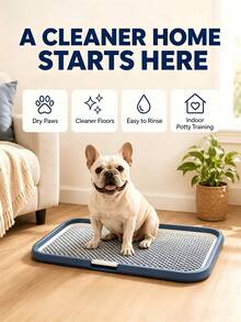 Multi‑Color Large Grid Dog Toilet With Training Induction Post, Anti‑Splash Easy‑To‑Clean Pet Potty For Small Medium Large Dogs Indoor House Training - Navy Blue - View 1