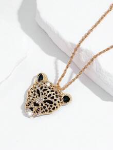 1pc Fashionable European And American Personalized Hip Hop High-End Leopard Head Necklace Pendant Sweater Chain, Suitable For Men And Women Daily Street Party Wear - Multicolor - View 8