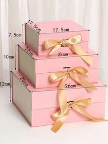 One-Piece Foldable Square Box Flip Lid Bow Gift Box Mixed Color Premium Magnetic Closure Gift Box - Pink - View 1