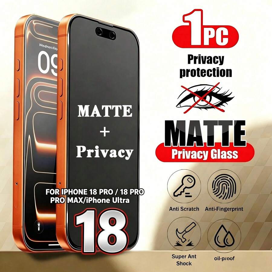 1片強化玻璃磨砂防窺螢幕保護貼,全螢幕覆蓋設計,相容於 PHONE 18 PRO / 18 PRO MAX/Phone Ultra/Phone 17 Pro Max/17 Air/17E/16 Pro Max/16E/15 Pro Max/15 Plus/14 Pro Max/13 Mini/12 Mini/11 Pro Max/Xs Max 及其他機型 - 黑色 - 查看 1