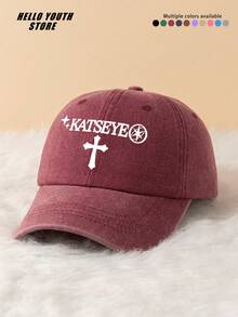 1pc KATSEYE Cross Pattern Print Baseball Cap, Classic Casual Fashion Vintage Sun Protection Hat, Soft Sweat-Absorbing Band, Adjustable Size, Lightweight Sun Protection, Versatile Use, Suitable For Outdoor Sports, Daily Wear, Gatherings And Vacations. - A - View 3