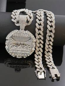 Men's Hip Hop Last Supper Round Pendant Necklace, Full Rhinestone Studded Cuban Chain, European & American Rap Streetwear Accessory - The Last Supper - Style a - View 6