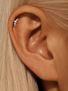 EleRunis 1pc 925 Sterling Silver Flat Back Cartilage Ear Stud, Suitable For Helix, Cartilage, Ear Rim, Threaded Piercing, Exquisite Jewelry For Daily Wear, Wedding, Party - Silver - View 6