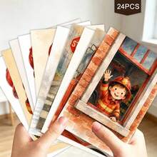 24pcs + 1 Red Envelope Cute Firefighter Theme Greeting Cards & Postcards, Featuring Brave Heroes And Rescue Dogs, Suitable For Thanksgiving, Classic Watercolor Style Art Stationery Set - Sets - View 4