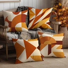 4pcs Gentle Warm Brown Abstract Geometric Color Block Pattern Cushion Covers, Single-Sided Printed Skin-Friendly Peach Skin Velvet Material, 45*45CM Throw Pillow Covers Suitable For Indoor Decor, Party Decoration, Decorative Cushion Covers Gift, Pillow Inserts Not Included - Multicolor - View 6