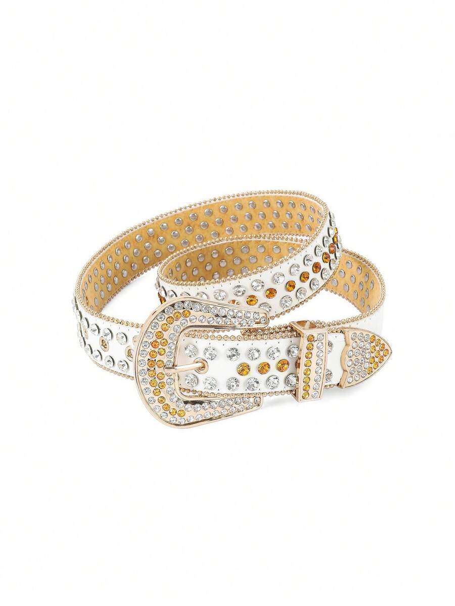 1pc Rhinestone Western Vintage Women's No-Punch Quick Dry Elastic Waist Belt, Suitable For Jeans And Dresses - Belt - View 1