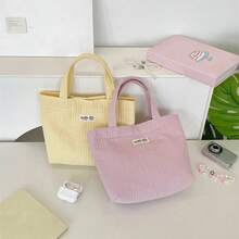 Personalized Solid Color Quilted Mini Tote Bag, Small Top Handle Handbag, Portable Lipstick Keys Umbrella Storage Bag, Lightweight Lunch Bento Pouch - Multicolor - View 5
