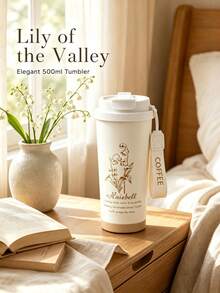 500ml Lily Flower Pattern Travel Mug/Coffee Cup, Stainless Steel Material, Vacuum Insulated, Suitable For Water, Iced Tea, Coffee, Milkshake And Other Beverages, Leak-Proof Design, Exquisite Gift, Free Gift Box - Multicolor - View 9