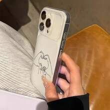 1pc Transparent White Parent-Child Heart Line Pattern Full Coverage Lens Protection Anti-Drop Anti-Collision Personalized Phone Case Compatible With IPhone 16 Pro Max/18/17/16/15/14 Plus/13/12/11/Air - Multicolor - View 3