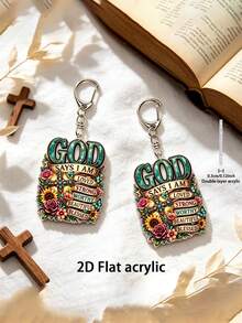2D Flat "God Said I Am" Floral Cross Acrylic Keychain, Christian Religious Pendant Key Chain, Inspirational Faith Bag Charm, Holiday Birthday Gift For Believer Friends - Multicolor - View 6