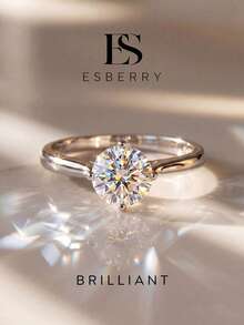 ESBERRY 1件莫桑鑽戒指 經典1克拉四爪單顆主石戒指，適合女性婚禮與訂婚佩戴 - 銀色 - 查看 2