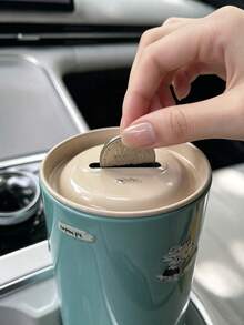 1pc Cute Sticker Car Coin Mini Change Storage Box, Creative Cartoon Animal DIY Self-Adhesive Coin Bank, Tin Round Coin Storage Box, Car Accessories Organizer, Car Interior Decor Storage Can - A - View 11
