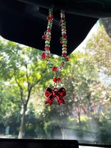 Creative Christmas Bow Car Hanging Ornament, Fashionable Beaded Cherry Car Interior Hanging Decor, Car Interior Hanging Rope, Car Decoration Pendant, Small Gift For Others - A - View 4
