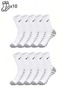 1/5/10/20 Pairs Men's Small Hook Pattern Mid-Calf Socks, Striped Sole Design, Simple Versatile, Comfortable Soft Sports Running Socks - Multicolor - View 20