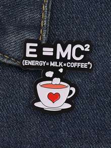 1 قطعة دبوس بروش قهوة كرتوني "E=MC" من المينا، دبوس ياقة وشارة لتزيين حقيبة الظهر، هدية للأصدقاء - متعدد الألوان - مشاهدة 4