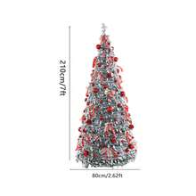 6FT/7FT Foldable Pop-Up Christmas Tree, Flocked Green Xmas Tree With Red Ornaments & Ribbon Bows, Quick Assembly Collapsible Holiday Tree With Stand For Living Room, Office, Store, Christmas Party & Winter Decor - Multicolor - View 11