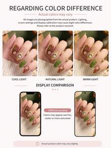 30pcs Short Almond French Press-On Nails, 3D Gel Button, Polka Dot, Line, Star Pattern Design, Set Includes: 1pc Jelly Glue And 1pc Nail File. Suitable For Autumn/Winter Nails. - Multicolor - View 4