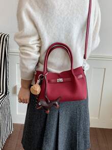 Women's Woven Texture Silver Metal Square Lock Crossbody Bag With Dual Handles, Side D-Rings For Detachable Shoulder Strap, Multi-Compartment Handbag And Shoulder Bag, Vintage Elegant Style For Commute, Date And Festive Occasions - Red - View 6