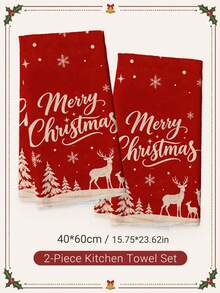 2pcs Christmas Simple Red Forest Reindeer Illustration Merry Christmas Pattern Kitchen Towels, Soft Polyester Material Dish Cloths, Suitable For Kitchen Decor, Kitchen Cleaning, Holiday Party Decoration, Kitchen Bathroom Supplies Home Essentials, Home Decor, Housewarming Gift - Multicolor - View 8