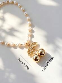 1pc Cherry Pendant Pearl Chain Steering Wheel Hanging Decoration Car Interior Decor Accessory - A - View 5
