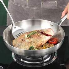 1pc Thick 316 Stainless Steel Frying Pan/Wok/Chef Pan, Multi-Layer Steel Structure Non-Stick Flat Bottom Pan, Even Heat Distribution, Coating-Free, Suitable For Gas Stove And Induction Cooktop - View 7