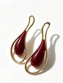 1 Pair Exaggerated Geometric Asymmetric Bordeaux Red Oil Drop Stud Earrings, European And American Style - Multicolor - View 3