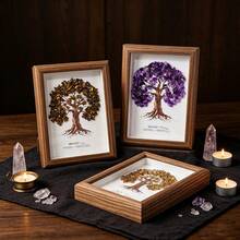 1PC Natural Crystal Gravel Tree Of Life Seven Chakra Zodiac Photo Frame, Healing Energy Gemstone Desktop Ornament, Home Tabletop Decoration, Ideal Gift - 12 Zodiac Sign Tree Of Life Photo Frame - View 4
