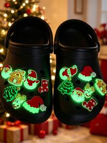 7Pcs Christmas Luminous Shoe Charms, PVC Decorative Shoe Ornaments With Santa Snowman Christmas Tree Reindeer Patterns, Detachable Shoe Accessories For Sandals Clogs, Holiday Party DIY Shoe Decors For Adults - Multicolor - View 2