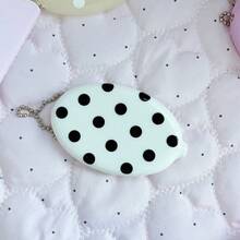 Cute Polka Dot Mini Hard Shell Oval Coin Purse With Bead Chain Keychain, Portable Small Storage Bag For Earphones, Lipstick, Cards, Y2K Sweet Bag Charm For Girls - A - View 10