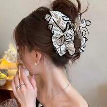 1 High-Quality Fabric Polka Dot Plaid Ruffled Hair Clip, Suitable For Various Occasions Such As Work, Dates, And Casual Wear - Multicolor - View 11