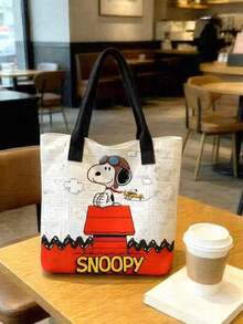 SNOOPY 1件花生史努比印花帆布斜挎手提包，休閒極簡風後背包，多功能小肩背包，耐用可調節肩帶，適合女性與青少年使用的托特包，完美適用於日常外出、工作、上學與購物 - 玫紅色 - 查看 1