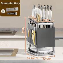 1pc Integrated Knife Holder Storage Rack, Multifunctional Wall‑Mounted & Countertop Dual‑Use Draining Cutlery Organizer, Kitchen Utensil Storage Holder - Multicolor - View 13