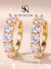 Certified Moissanite Pendant Earrings 1 Pair 0.3CT Sparkling Single Diamond Women's Daily Wear Wedding Party Birthday Anniversary Jewelry Gift - Gold - View 4