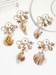 Hot Selling New Handmade DIY Creative Marine Life Resin Shell Conch Keychain 1pc Cute Ocean Style Starfish Conch Keyring Pendant Women Bag Charm Event Gift Suitable For Daily Use Gift For Best Friend - Multicolor - View 1