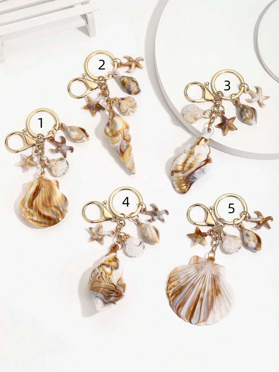 Hot Selling New Handmade DIY Creative Marine Life Resin Shell Conch Keychain 1pc Cute Ocean Style Starfish Conch Keyring Pendant Women Bag Charm Event Gift Suitable For Daily Use Gift For Best Friend - Multicolor - View 1
