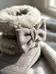 Infant Girl Infant Bow Boots Are Warm And Comfortable Infant Newborn Shoes Have Soft Soles And Anti Slip Properties - Dark Grey - View 7