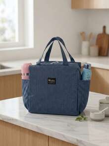 OBOVAY 24-Hour Constant Temperature Lock Aluminum Foil Lining Large Capacity Compartment Lunch Bag, Dual Outer Pockets, Waterproof Stain-Resistant Easy-Clean Lining, Odor-Resistant, Suitable For Commuting, Camping, Travel, Gift Style - Navy Blue - View 3