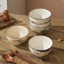 YOLIFE 4/5/6pcs Japanese Style Ceramic Rice Bowl Set - 4.5 Inch Elegant Soup & Meal Bowls - Microwave , Dishwasher Friendly, Suitable For Daily Dining, Restaurant And Holiday Gatherings - Multicolor - View 5