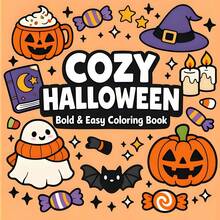 1pc Warm Halloween Themed Coloring Book, 24 Pages Of Thick Paper, Suitable For Beginners, Simple Patterns Including Pumpkins, Ghosts, Candies, Halloween Witch Hats And Other Elements, Creative Relaxation, Stress Relief, Perfect Gift Choice For Halloween, Thanksgiving, Easter And Other Holidays. Halloween Themed Coloring/Painting Book - Cozy Halloween Coloring Book - View 2
