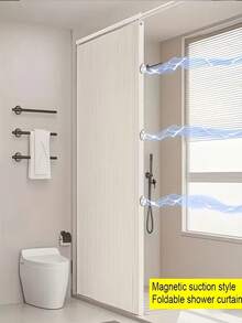 One-Piece Premium Foldable Shower Curtain, Made Of Thickened Material, Waterproof And Mildew-Resistant, With Hanging Rings, Easy Installation, Foldable, Magnetic Function And Hanging Strap, Convenient For Storage. Suitable For Hotel And Home Bathroom Shower, Can Be Used For Home Bathroom Decor, Autumn Decor, Ideal Bathroom Accessory, Perfect For Back To School Season. - Dark Grey - View 3