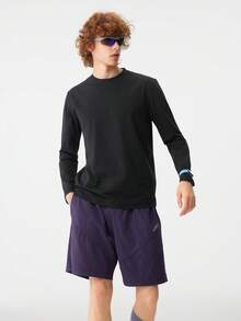 veidoorn Men's Solid Color Long-Sleeve Top With Letter Print,Simple Casual Sports T-Shirt, Daily Top - Black - View 4