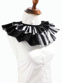 1pc Vintage Gothic Black & White Striped Double Layer Ruffle Collar For Women, Party Banquet Shirt Dress Decoration Accessory - Multicolor - View 9