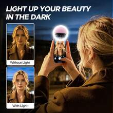 AXNEN 36 LED 自拍環形補光燈升級版，150mAh 電池，USB 充電便攜式，圓形夾式，適用於智慧型手機、筆記型電腦、攝影、相機與影片，適合女孩化妝與自拍 - 淺粉色 - 查看 5